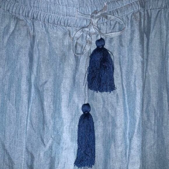 Tommy Bahama Womens Chambray Embroidered Pants W/ Ties & Tassels L 100% Tencel - Picture 5 of 11